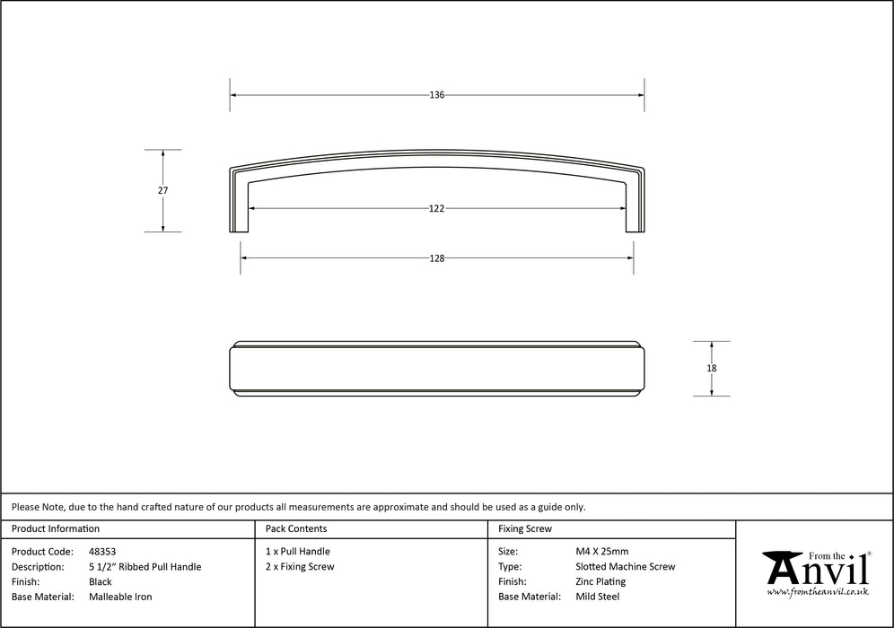 Black 5 1/2" Ribbed Pull Handle