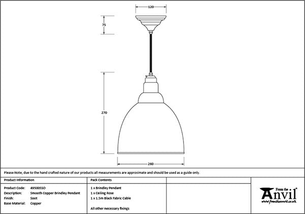 Smooth Copper Brindley Pendant in Soot