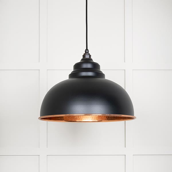 Hammered Copper Harborne Pendant in Elan Black