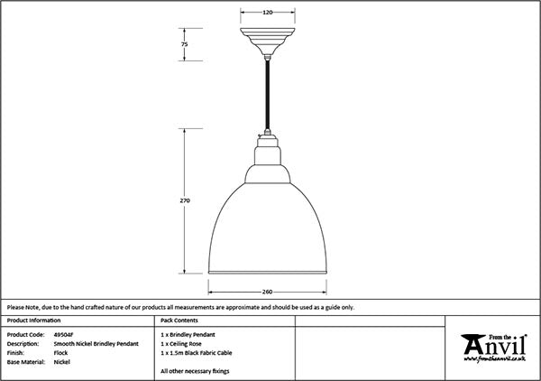 Smooth Nickel Brindley Pendant in Flock