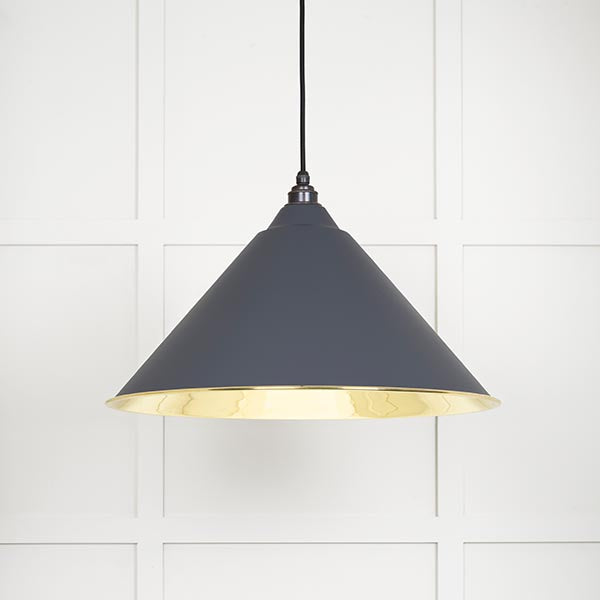 Smooth Brass Hockley Pendant in Slate