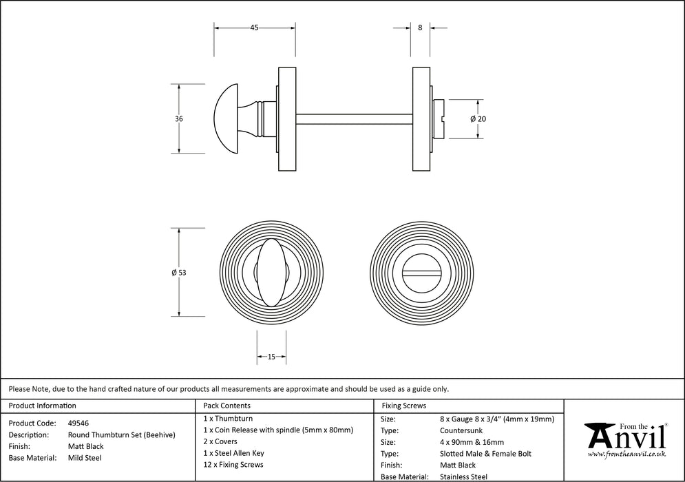 Matt Black Round Thumbturn Set (Beehive)