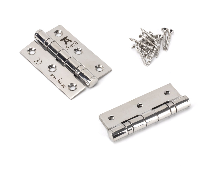 Polished SS 3" Ball Bearing Butt Hinge (pair)