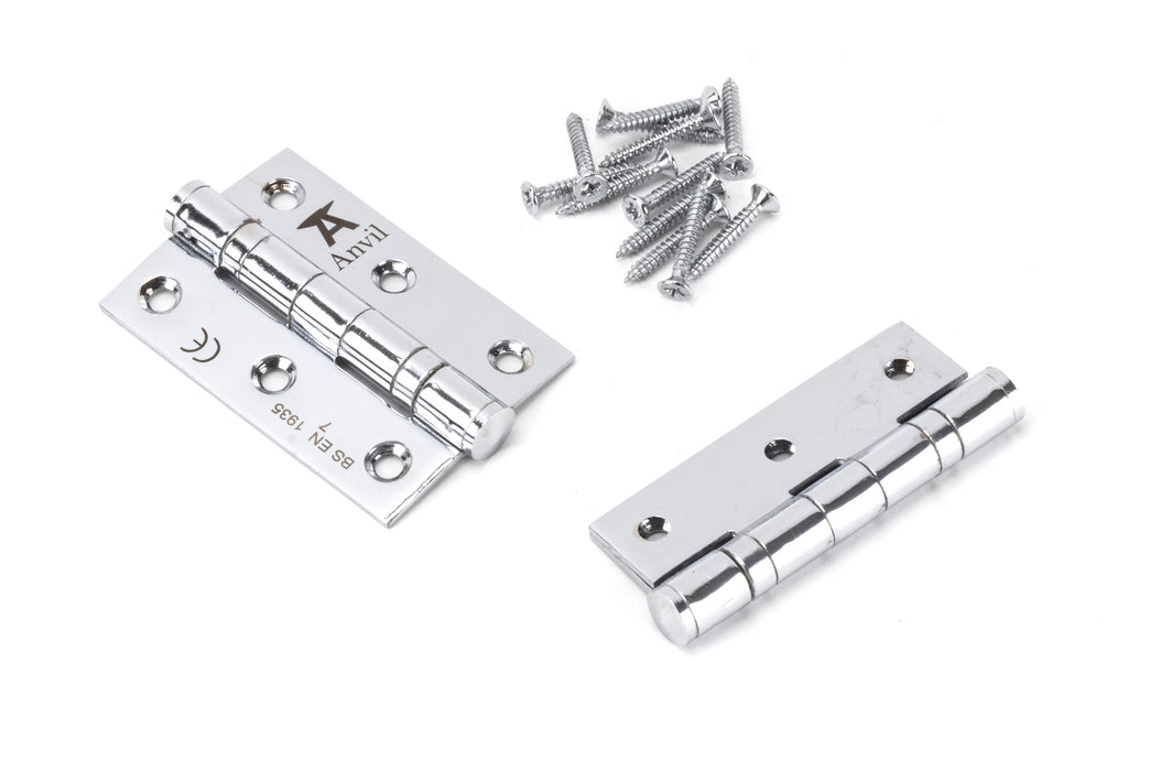 Polished Chrome 3" Ball Bearing Butt Hinge (pair) ss