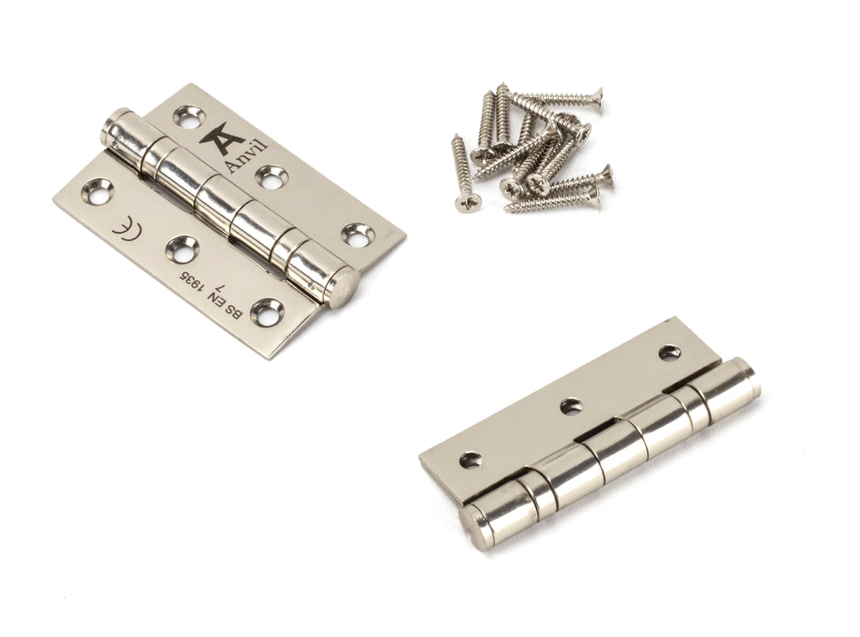 Polished Nickel 3" Ball Bearing Butt Hinge (pair) ss