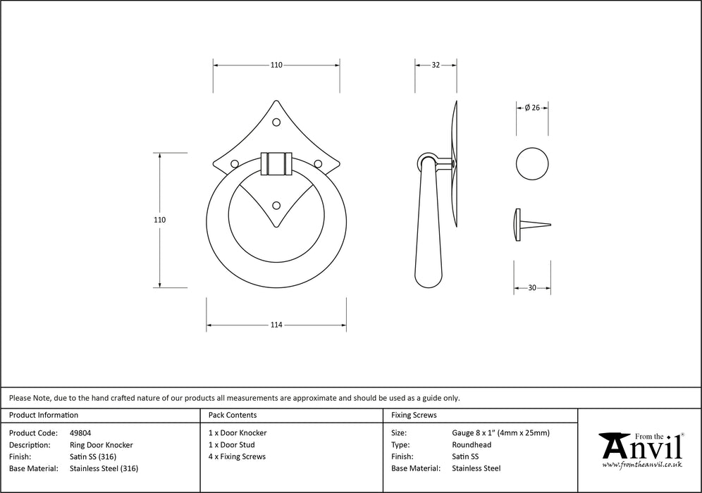 Satin Marine SS (316) Ring Door Knocker