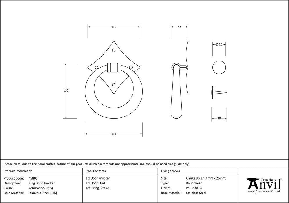 Polished Marine SS (316) Ring Door Knocker