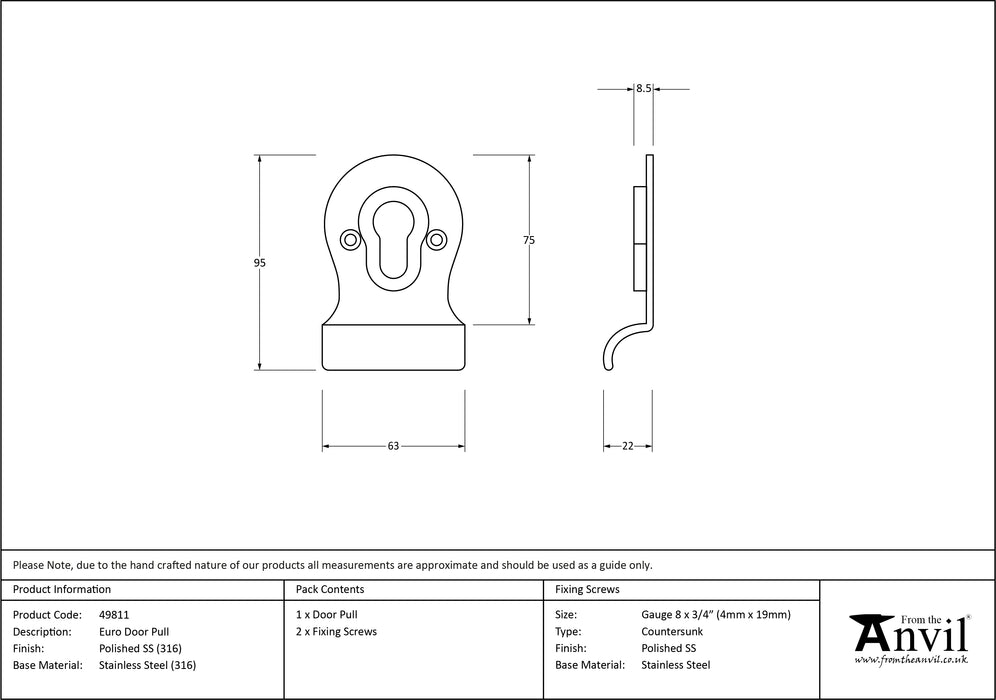 Polished Marine SS (316) Euro Door Pull