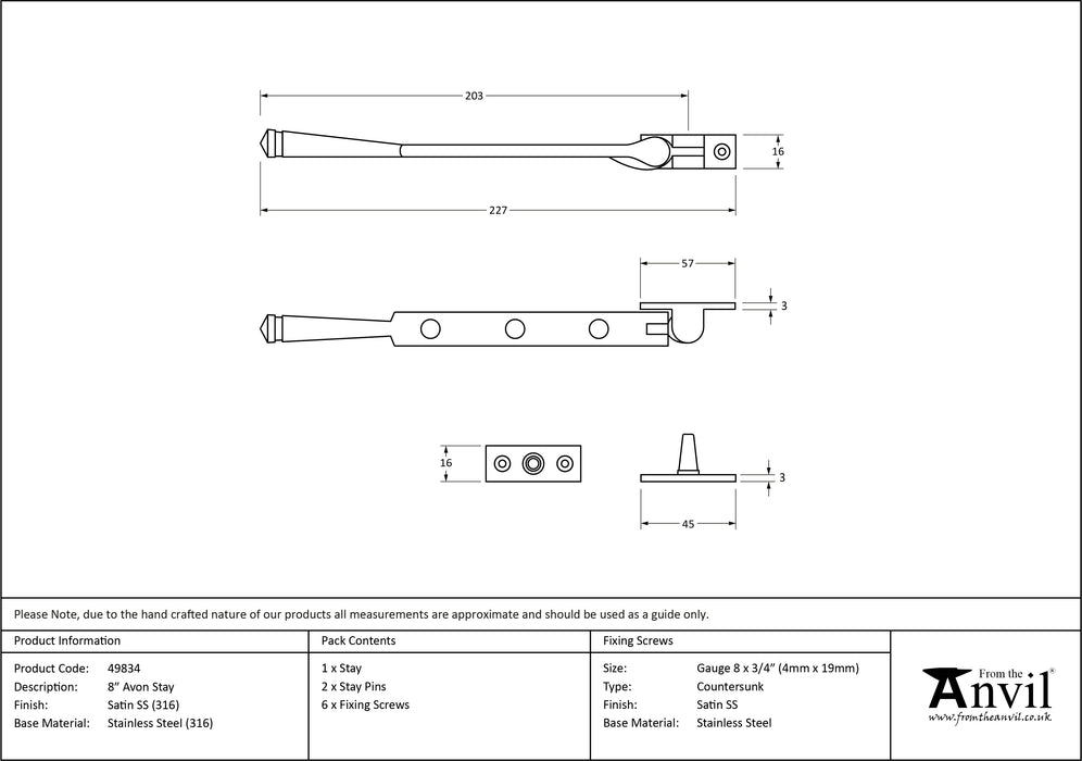 Satin Marine SS (316) 8" Avon Stay