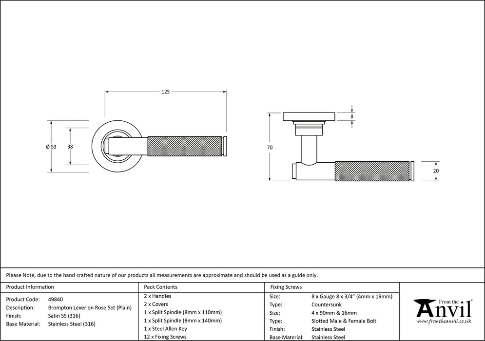 Satin Marine SS (316) Brompton Lever on Rose Set (Plain)