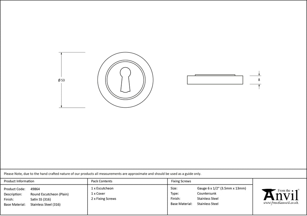 Satin Marine SS (316) Round Escutcheon (Plain)