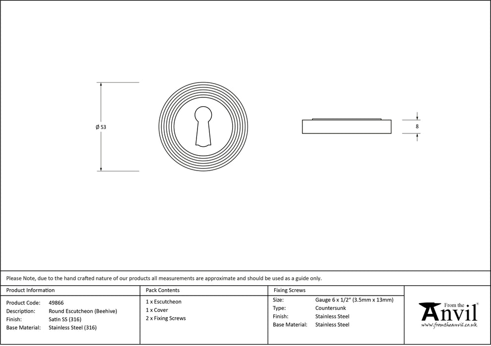 Satin Marine SS (316) Round Escutcheon (Beehive)