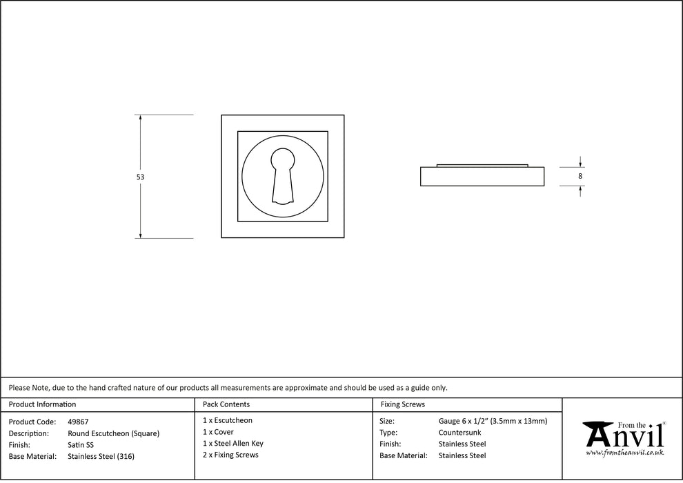 Satin Marine SS (316) Round Escutcheon (Square)