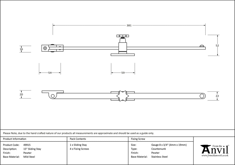 Pewter 15" Sliding Stay