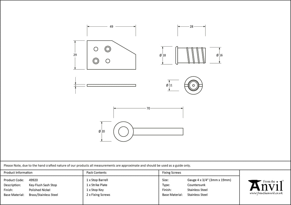 Polished Nickel Key-Flush Sash Stop