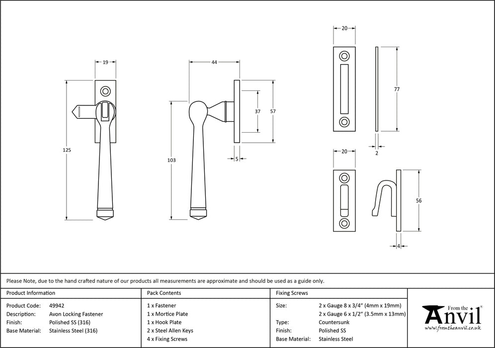 Polished Marine SS (316) Locking Avon Fastener