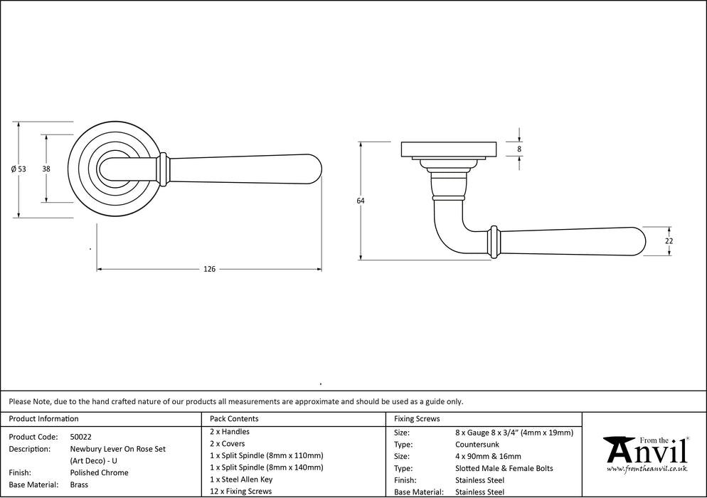 Polished Chrome Newbury Lever on Rose Set (Art Deco) - Unsprung