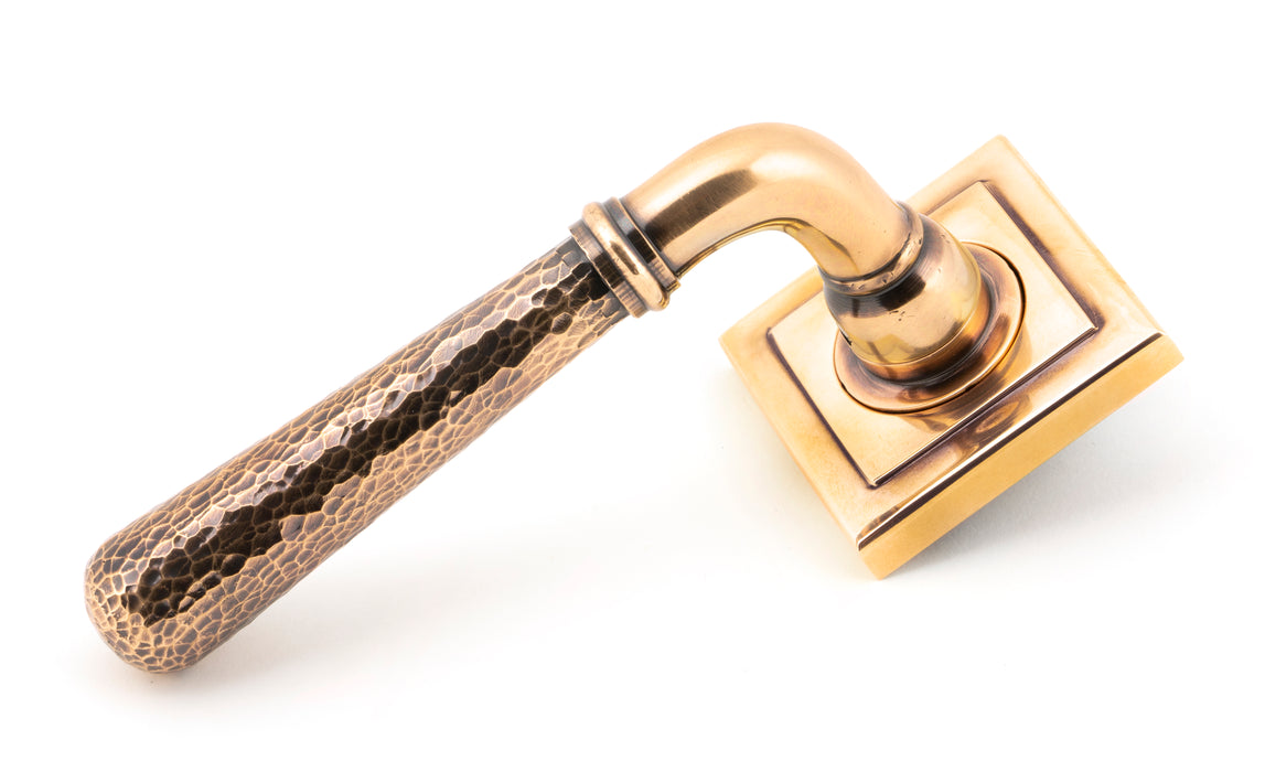 Polished Bronze Hammered Newbury Lever on Rose Set (Square) - Unsprung