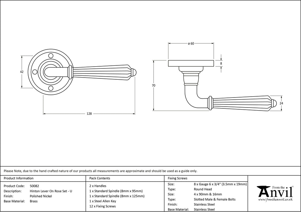 Polished Nickel Hinton Lever on Rose Set - Unsprung