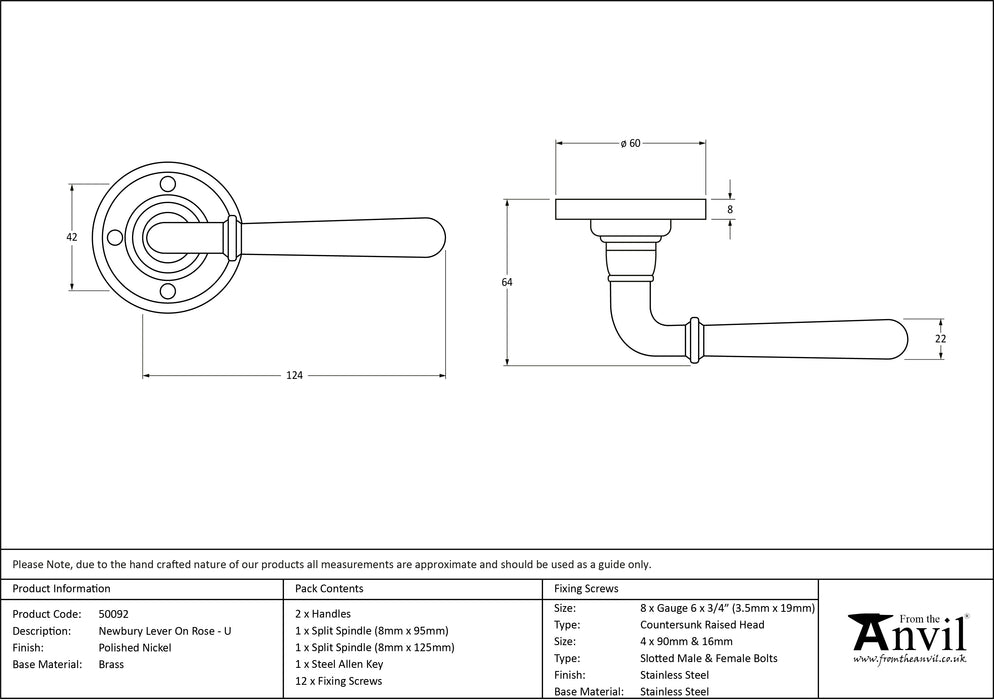 Polished Nickel Newbury Lever on Rose Set - Unsprung