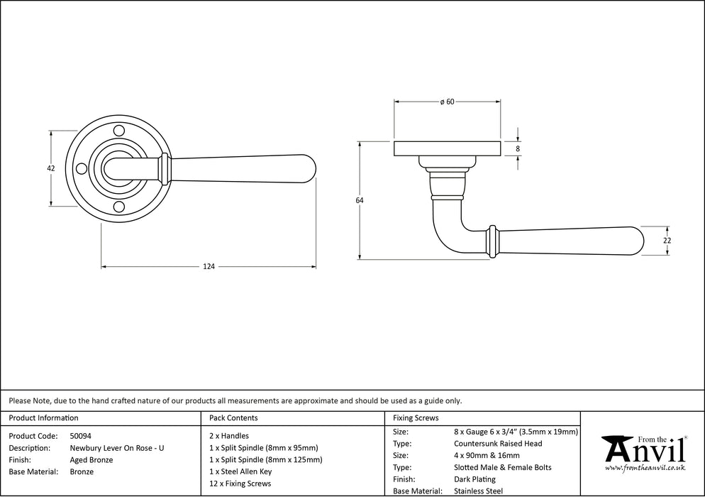 Aged Bronze Newbury Lever on Rose Set - Unsprung