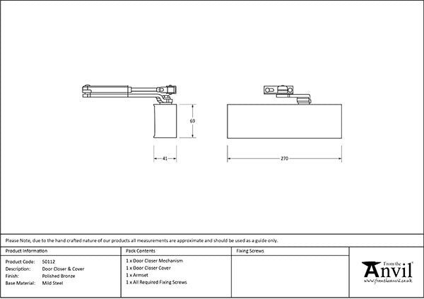 Polished Bronze Size 2-5 Door Closer & Cover