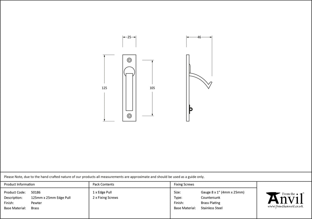 Pewter 125mm x 25mm Edge Pull
