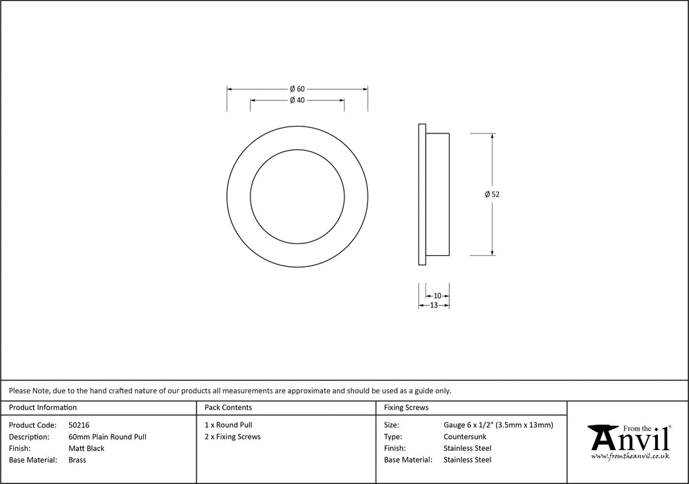 Matt Black 60mm Plain Round Pull