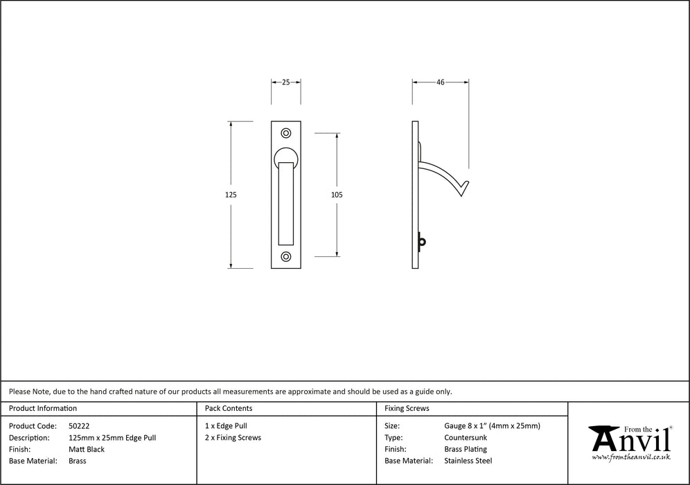 Matt Black 125mm x 25mm Edge Pull