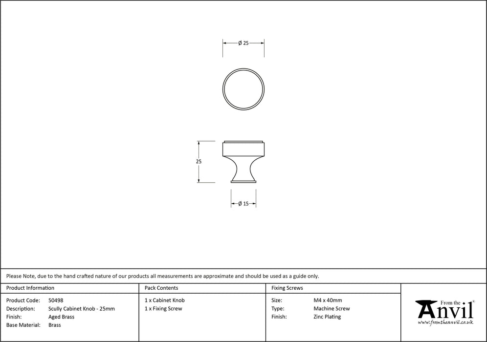 Aged Brass Scully Cabinet Knob - 25mm