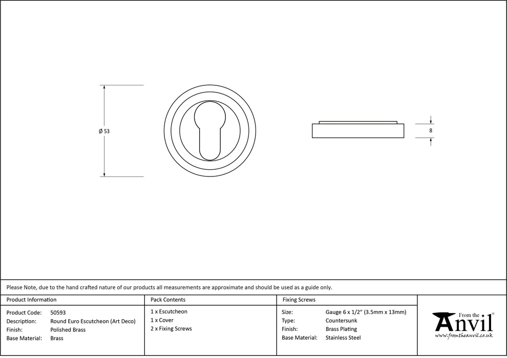 Polished Brass Round Euro Escutcheon (Art Deco)