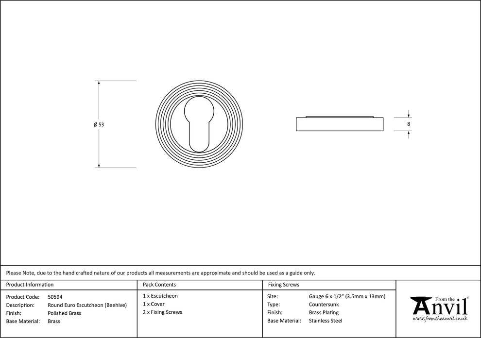 Polished Brass Round Euro Escutcheon (Beehive)