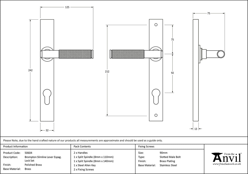 Polished Brass Brompton Slimline Lever Espag. Lock Set