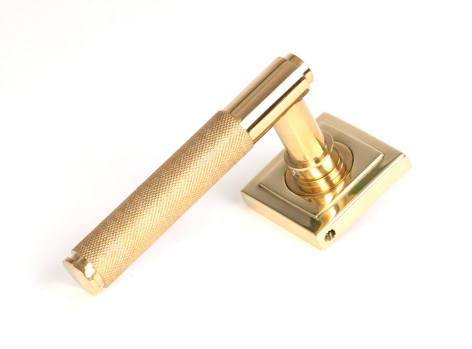 Polished Brass Brompton Lever on Rose Set (Square)