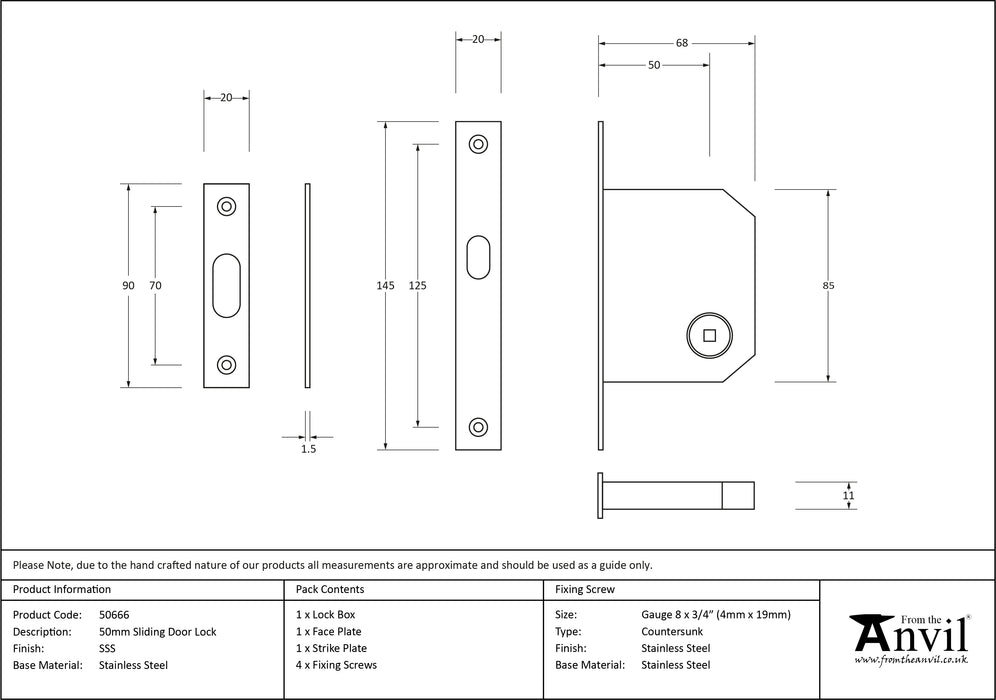 SSS 50mm Sliding Door Lock