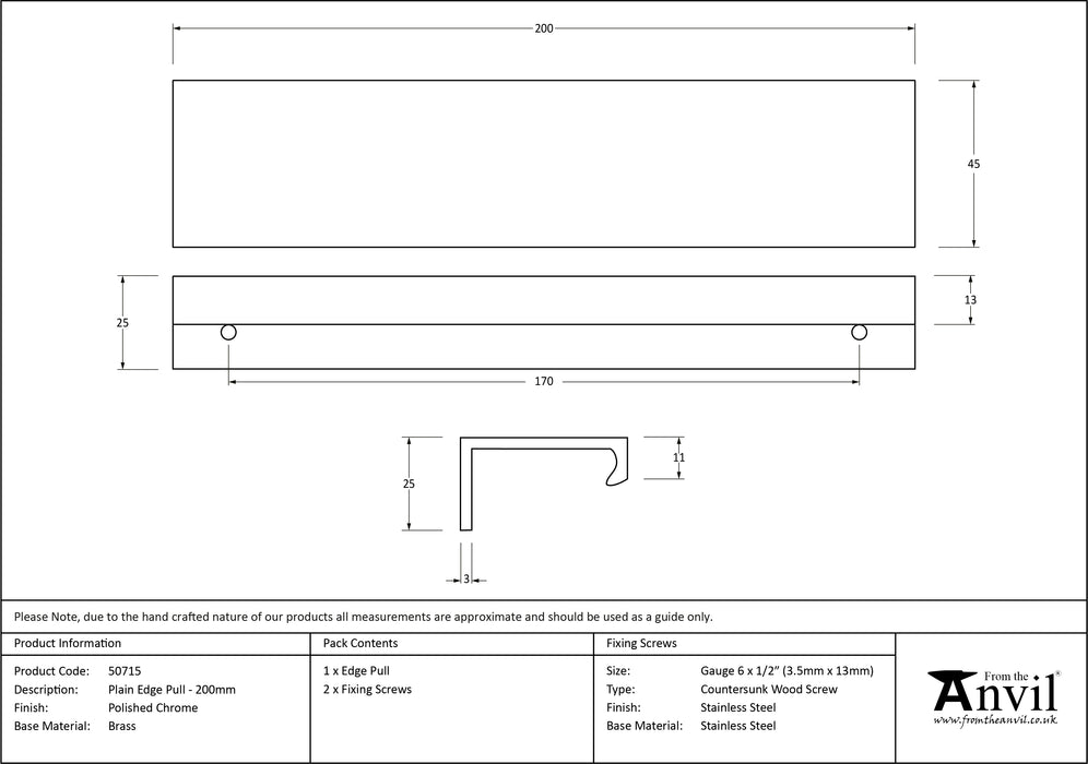 Polished Chrome 200mm Plain Edge Pull