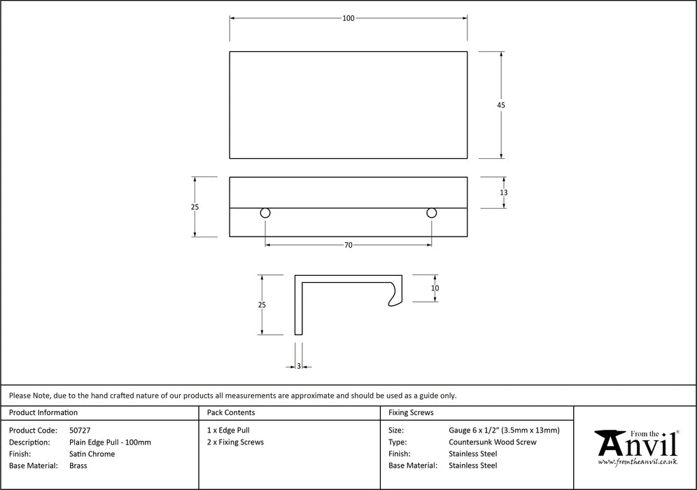 Satin Chrome 100mm Plain Edge Pull