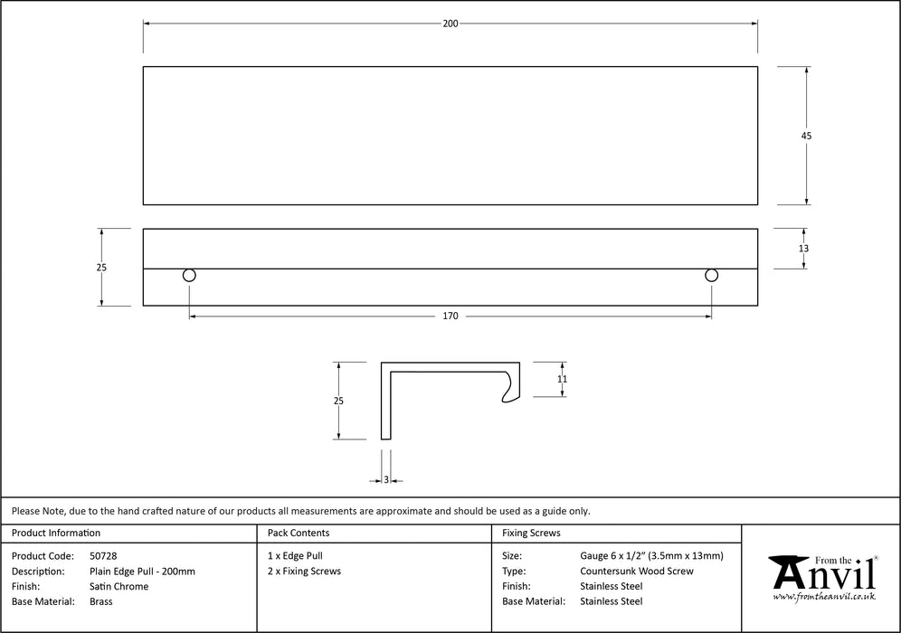 Satin Chrome 200mm Plain Edge Pull