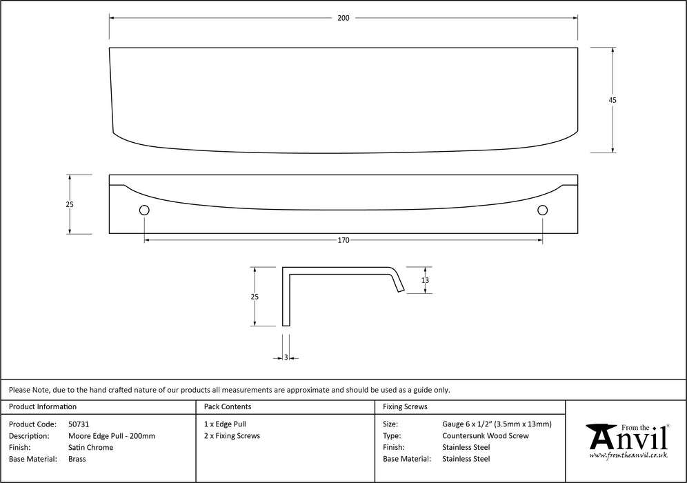 Satin Chrome 200mm Moore Edge Pull