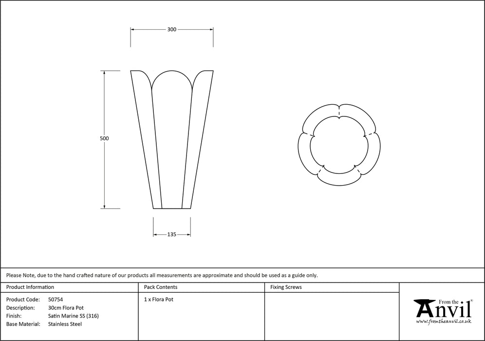 Satin Marine SS (316) 30cm Flora Pot
