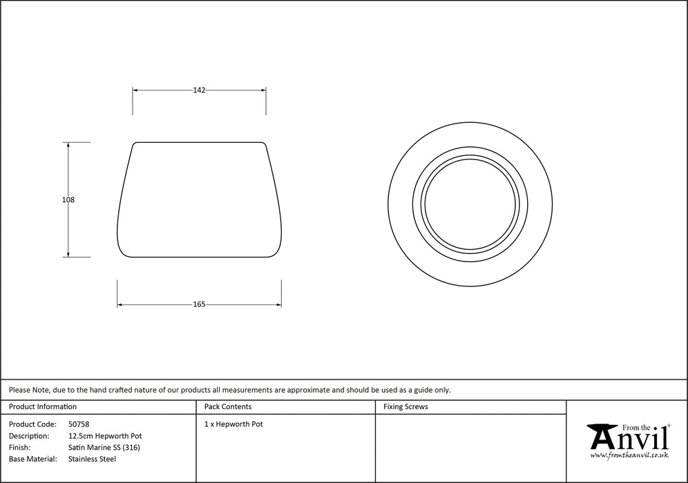 Satin Marine SS (316) 12.5cm Hepworth Pot