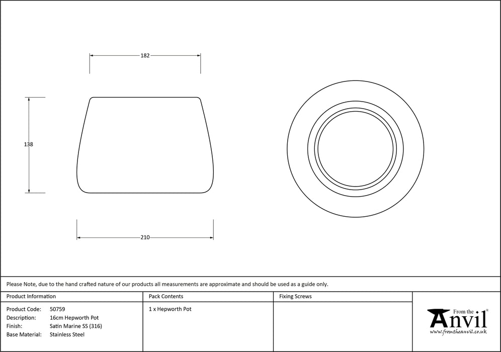 Satin Marine SS (316) 16cm Hepworth Pot