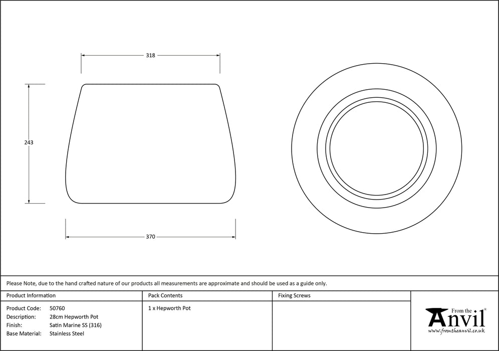 Satin Marine SS (316) 28cm Hepworth Pot