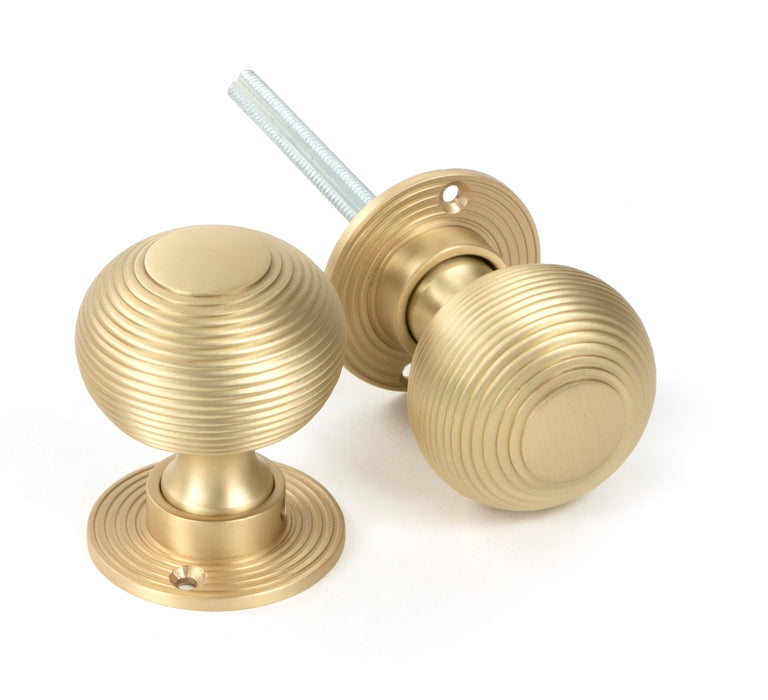 Satin Brass Heavy Beehive Mortice/Rim Knob Set