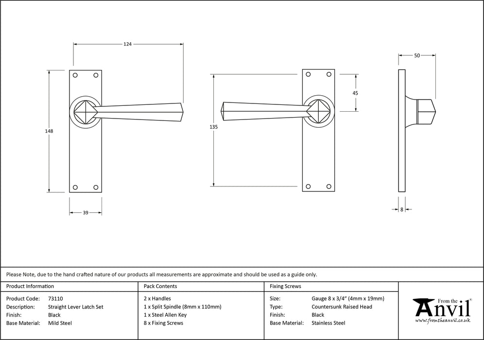 Black Straight Lever Latch Set