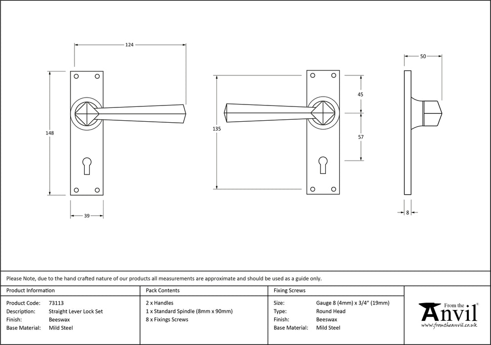 Beeswax Straight Lever Lock Set