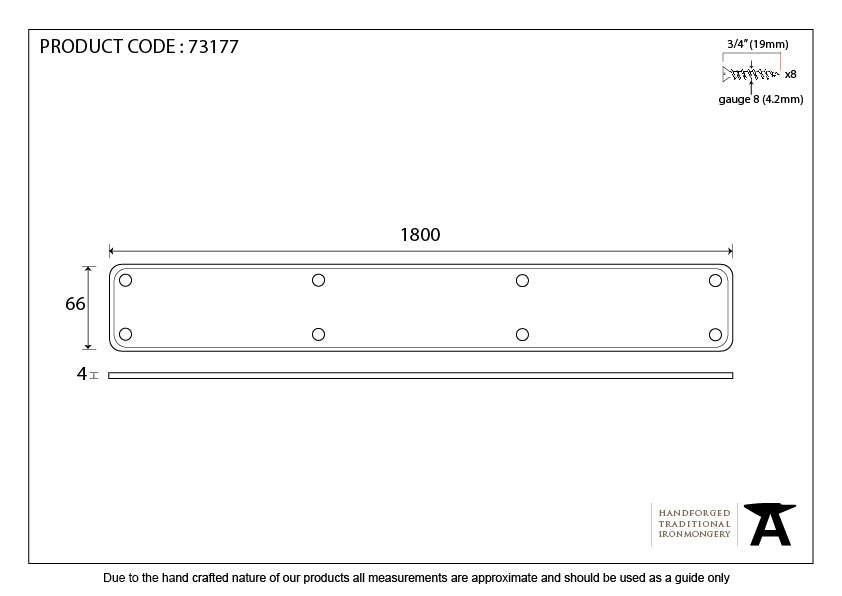 Pewter 1800mm Plain Fingerplate