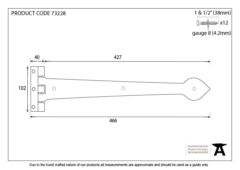 Black Smooth 18" Cast T Hinge (pair)