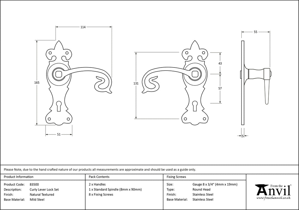 Natural Textured Curly Lever Lock Set