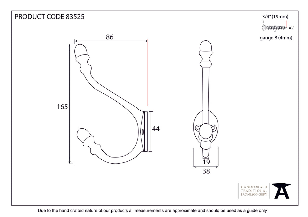 Polished Brass 6 1/2" Hat & Coat Hook